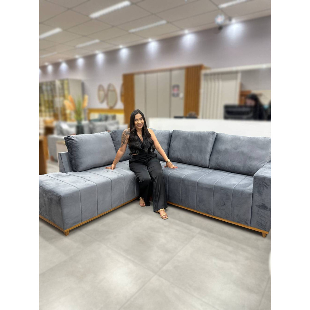 Sofá de Canto Búzios - Veludo Cinza