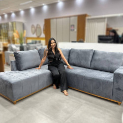 Sofá de Canto Búzios - Veludo Cinza