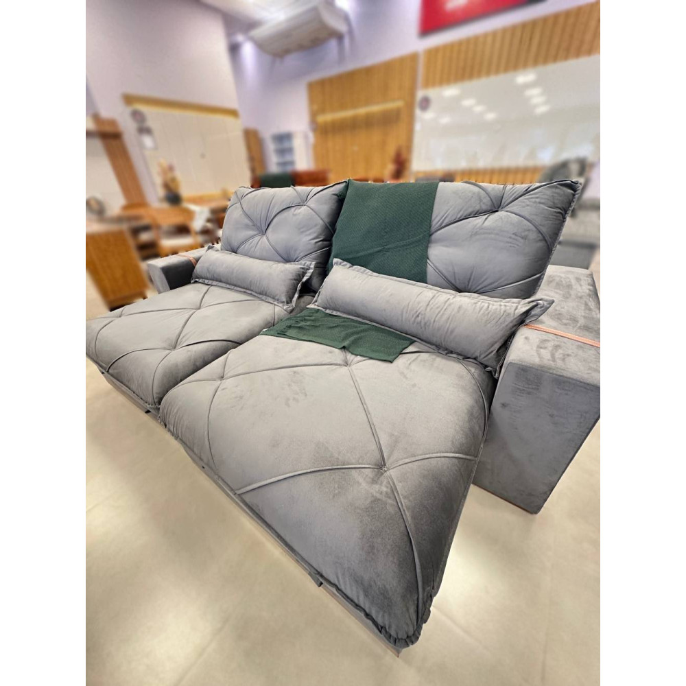 Sofá Pacco Rabanne Retrátil e Reclinável 2,50cm - Veludo Cinza