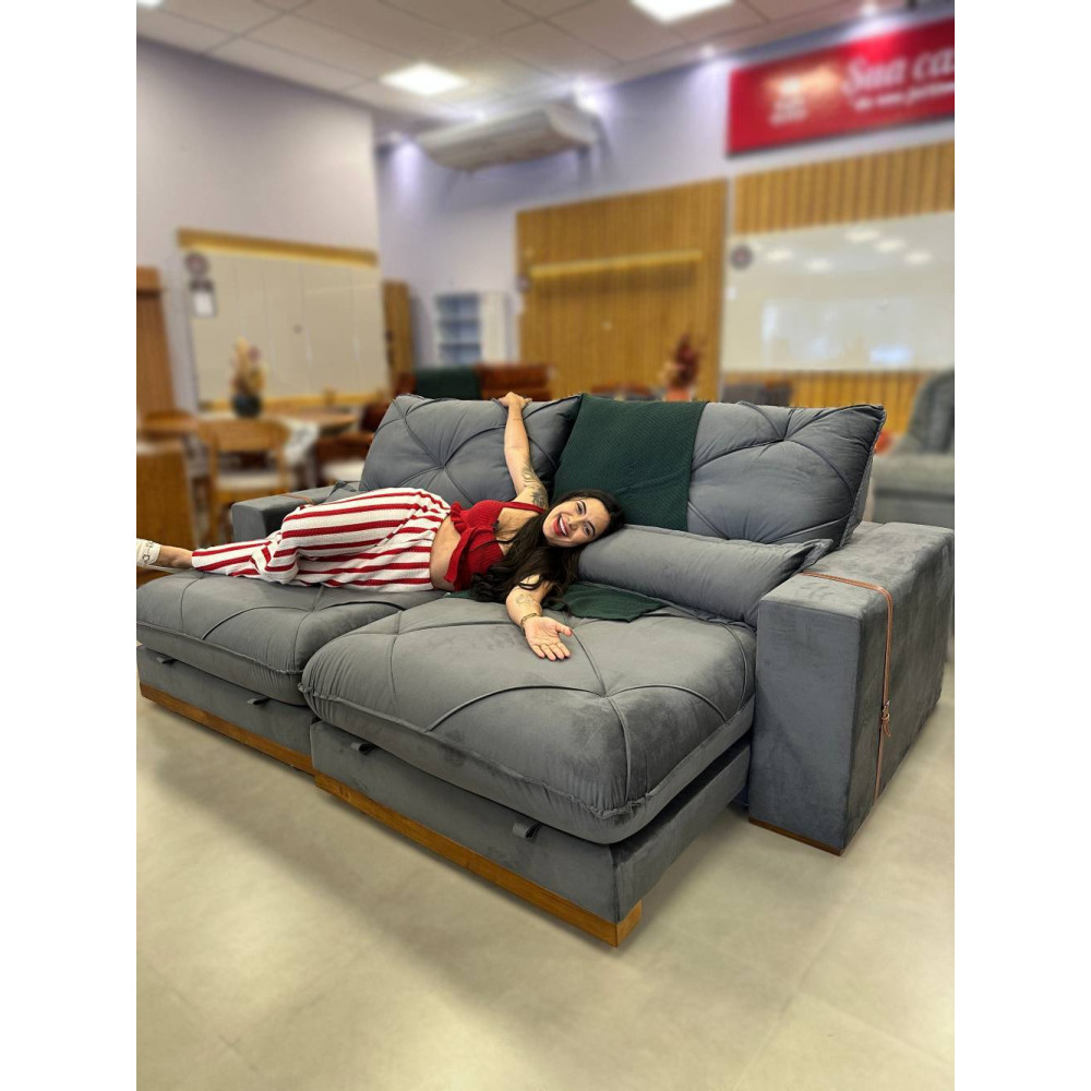 Sofá Pacco Rabanne Retrátil e Reclinável 2,50cm - Veludo Cinza