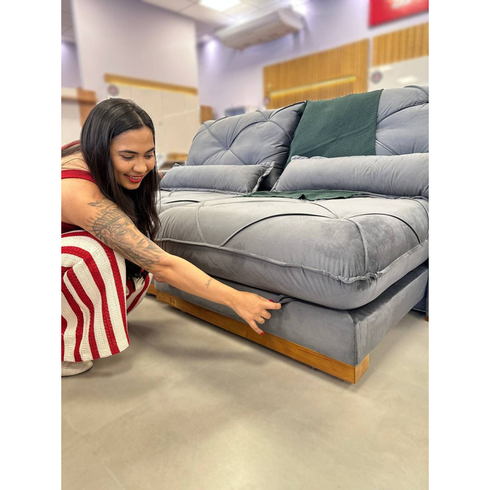 Sofá Pacco Rabanne Retrátil e Reclinável 2,50cm - Veludo Cinza