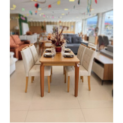 Mesa de Jantar Alegra Canto Copo 1,20 X 0,80 C/ 4 Cadeiras  Julia - Linho Bege