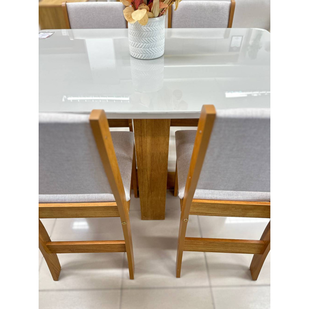 Mesa de Jantar Tokio Tampo c/ Vidro 120x80 c/ 4 Cadeiras Sol - Linho Bronze