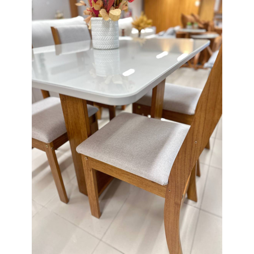 Mesa de Jantar Tokio Tampo c/ Vidro 120x80 c/ 4 Cadeiras Sol - Linho Bronze