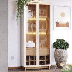 Cristaleira Patroa c/ 2 Portas e 1 Gaveta - Off White / Freijó