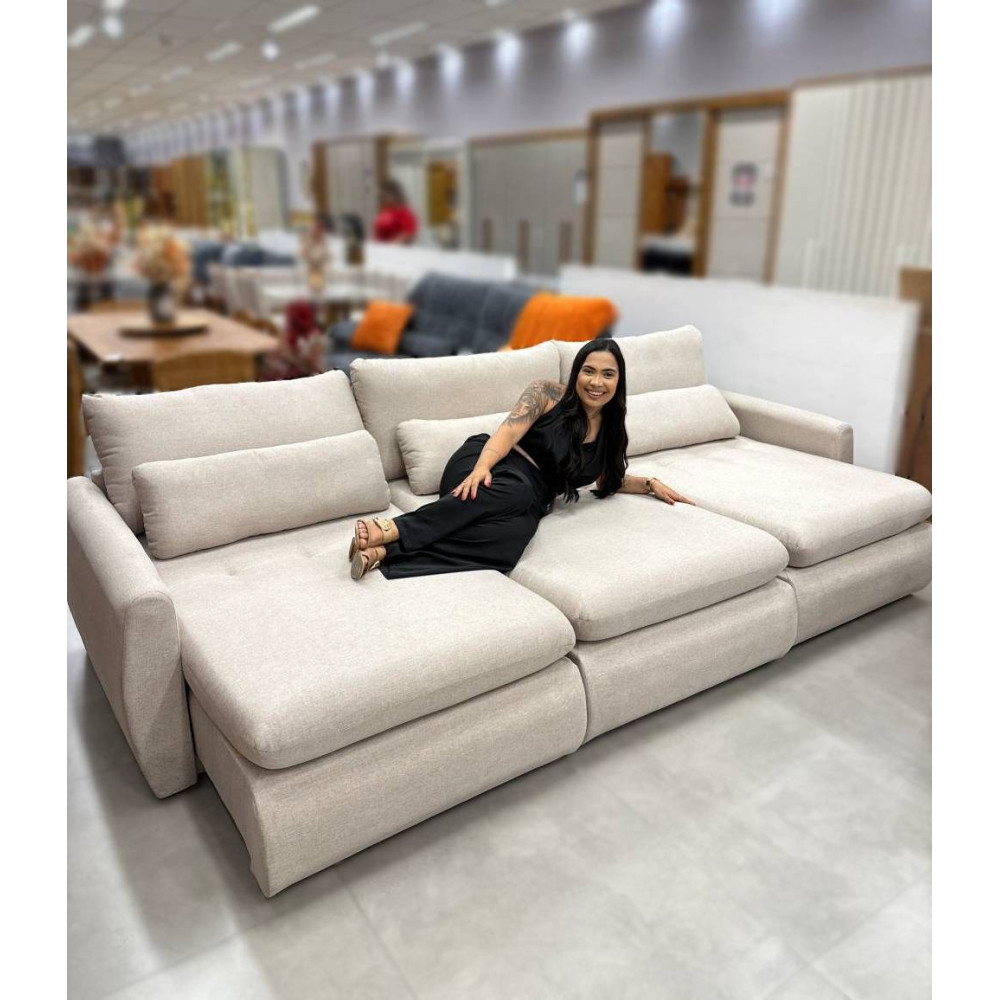 Sofá Cama Retrátil Amaranto 3m- Linho Bege