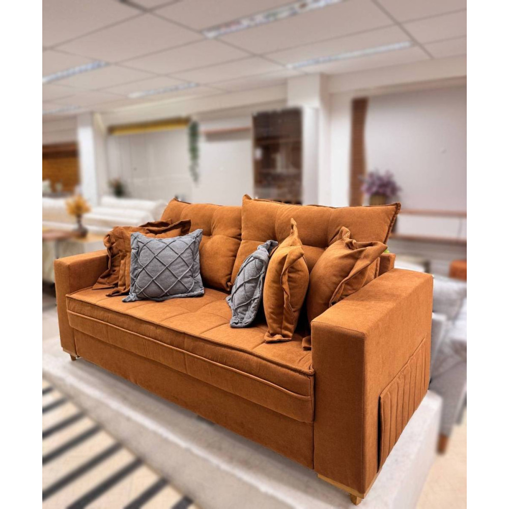 Sofá Living Jadore Confort 3 lugares Veludo - Terracota