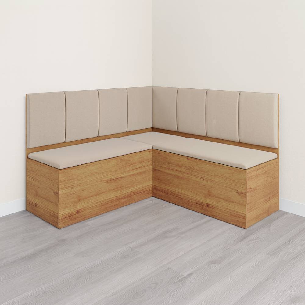 Conjunto Canto Romano com Baú + Mesa de Jantar Anjos Tampo c/ Vidro 90x90 c/ 2 Cadeiras Julia - Linho Bege