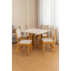 Mesa de Jantar Tokio Tampo c/ Vidro 120x80 c/ 4 Cadeiras Sol - Linho Bronze Mesa de Jantar Tokio Tampo c/ Vidro 120x80 c/ 4 Cadeiras Sol - Linho Bronze