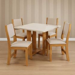 Mesa de Jantar Anjo Tampo c/ Vidro 90x90 c/ 4 Cadeiras Sol - Linho Bronze Mesa de Jantar Anjo Tampo c/ Vidro 90x90 c/ 4 Cadeiras Sol - Linho Bronze
