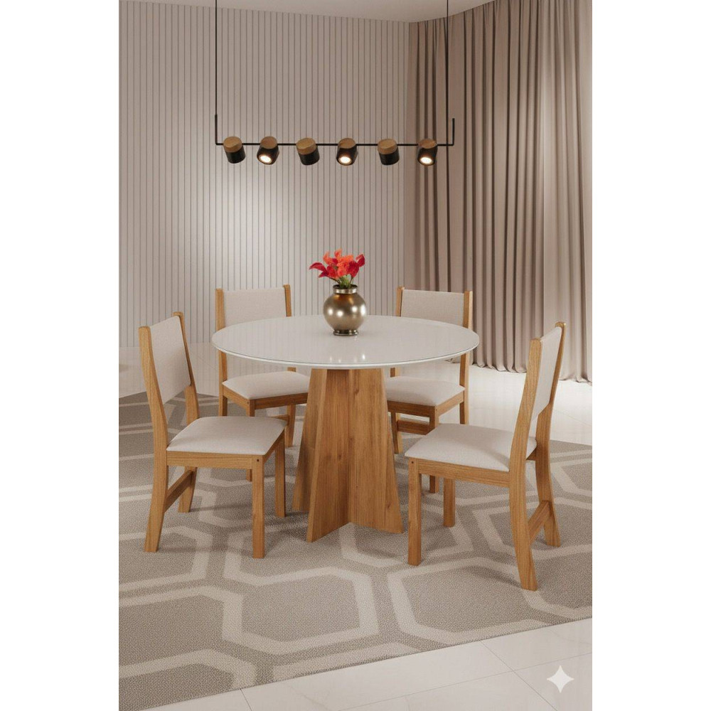 Mesa de Jantar Daila Tampo c/ Vidro 90x90 c/ 4 Cadeiras Sol - Linho Bronze Mesa de Jantar Daila Tampo c/ Vidro 90x90 c/ 4 Cadeiras Sol - Linho Bronze