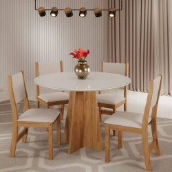 Mesa de Jantar Daila Tampo c/ Vidro 90x90 c/ 4 Cadeiras Sol - Linho Bronze Mesa de Jantar Daila Tampo c/ Vidro 90x90 c/ 4 Cadeiras Sol - Linho Bronze