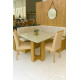 Conjunto Canto Romano com Baú + Mesa de Jantar Anjos Tampo c/ Vidro 90x90 c/ 2 Cadeiras Julia - Linho Bege