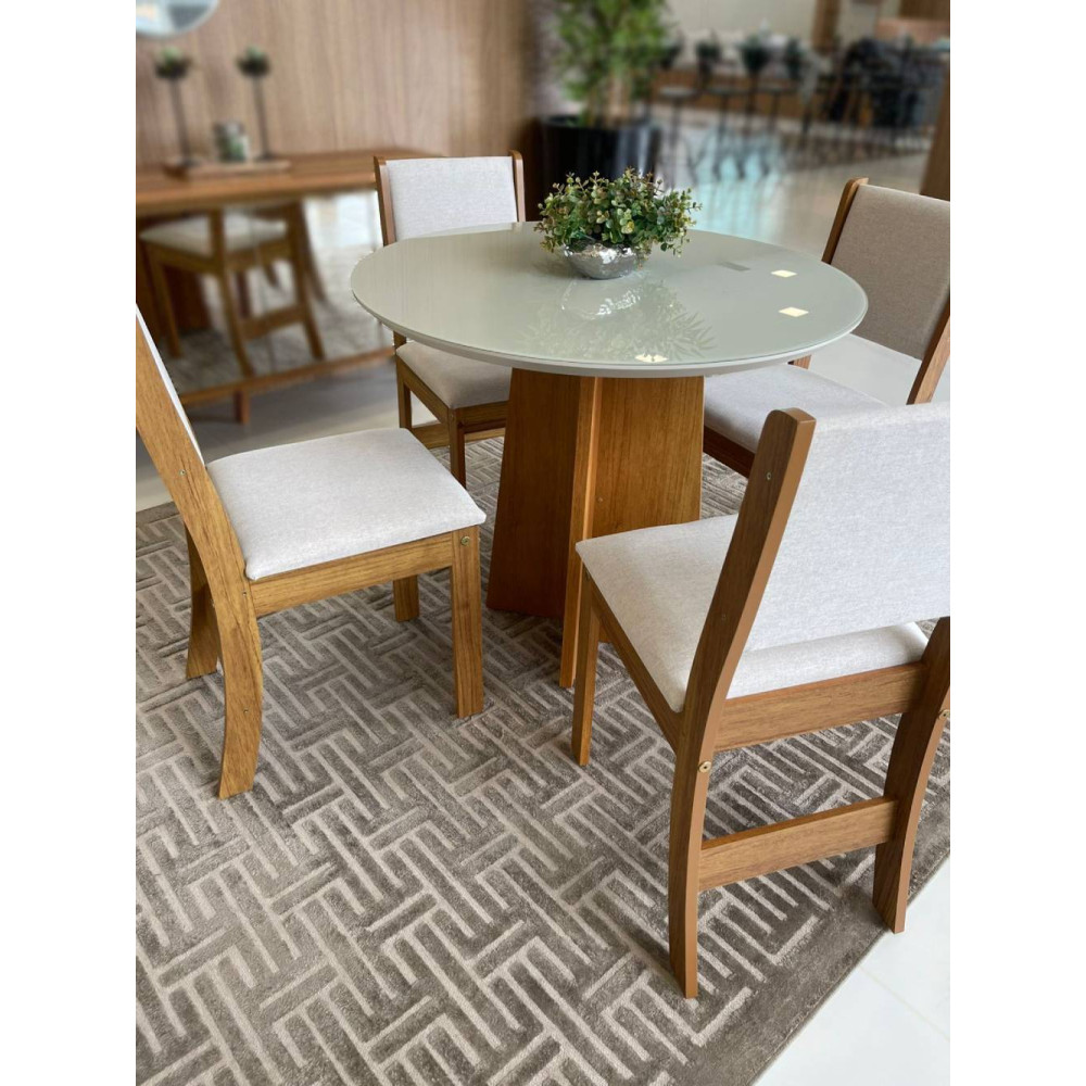 Mesa de Jantar Daila Tampo c/ Vidro 90x90 c/ 4 Cadeiras Sol - Linho Bronze Mesa de Jantar Daila Tampo c/ Vidro 90x90 c/ 4 Cadeiras Sol - Linho Bronze