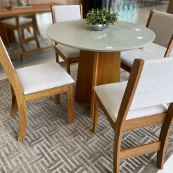 Mesa de Jantar Daila Tampo c/ Vidro 90x90 c/ 4 Cadeiras Sol - Linho Bronze