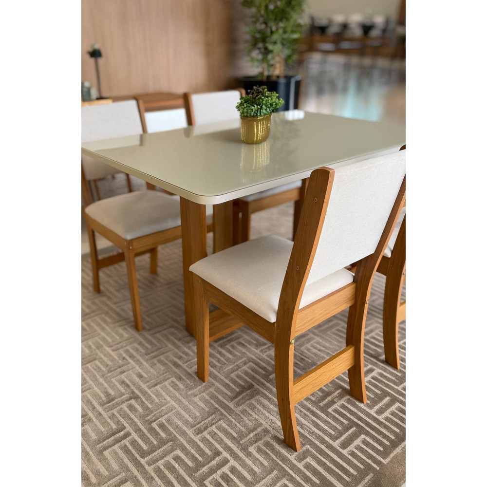 Mesa de Jantar Tokio Tampo c/ Vidro 120x80 c/ 4 Cadeiras Sol - Linho Bronze Mesa de Jantar Tokio Tampo c/ Vidro 120x80 c/ 4 Cadeiras Sol - Linho Bronze