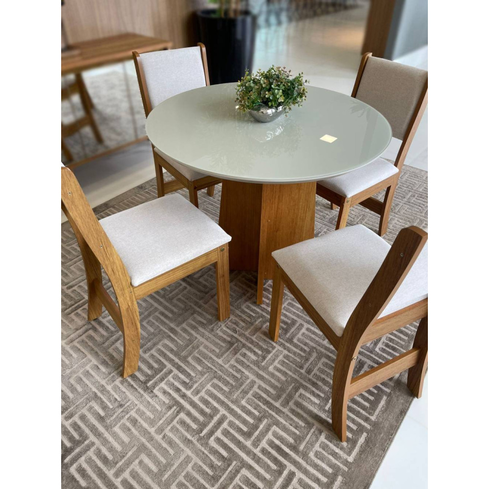 Mesa de Jantar Daila Tampo c/ Vidro 90x90 c/ 4 Cadeiras Sol - Linho Bronze Mesa de Jantar Daila Tampo c/ Vidro 90x90 c/ 4 Cadeiras Sol - Linho Bronze