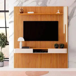 Painel Ripado Lyon com Nicho Arcus 186cm 3 Gavetas c/ Led cascata e Prateleira - Naturalle / Off White Painel Ripado Lyon com Nicho Arcus 186cm 3 Gavetas c/ Led cascata e Prateleira - Naturalle / Off White