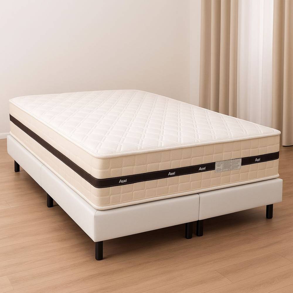 Colchão Royal Queen c/ Molas Ensacadas 32X198X158 - Bege + Base Box Queen Bipartido 79x198 Courino - Branco Colchão Royal Queen c/ Molas Ensacadas 32X198X158 - Bege + Base Box Queen Bipartido 79x198 Courino - Branco