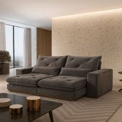 Sofá Pacco Rabanne Retrátil e Reclinável 2,50cm - Veludo Cinza Sofá Pacco Rabanne Retrátil e Reclinável 2,50cm - Veludo Cinza