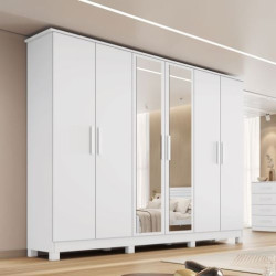 Guarda Roupa Nina Casal c/ Espelho 6 Portas 4 Gavetas - Branco Guarda Roupa Nina Casal c/ Espelho 6 Portas 4 Gavetas - Branco