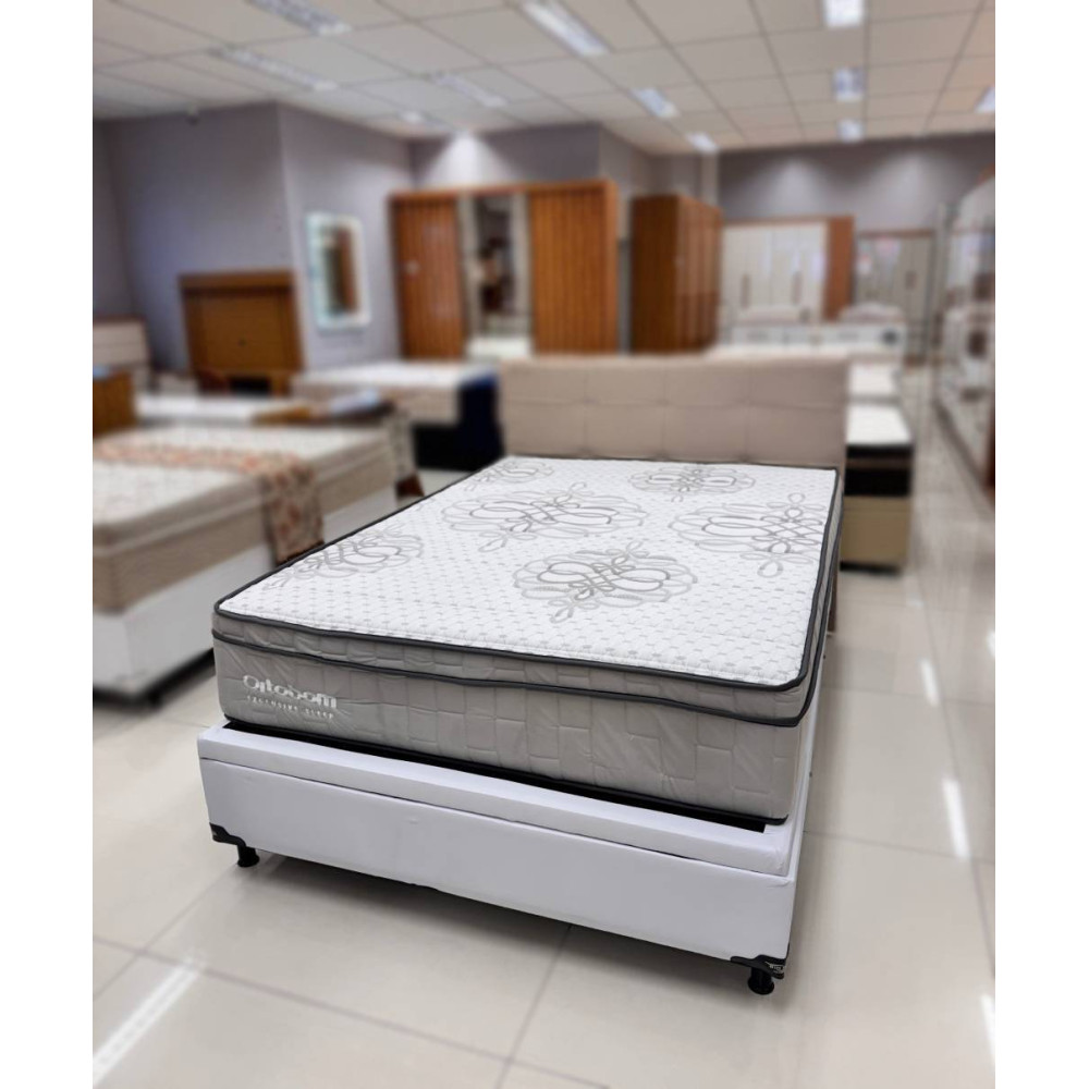 Colchão Ortobom Exclusive Sleep Casal Molas Ensacadas 138x188x32cm c/ Base Baú Carioca Casal Courino - Branco
