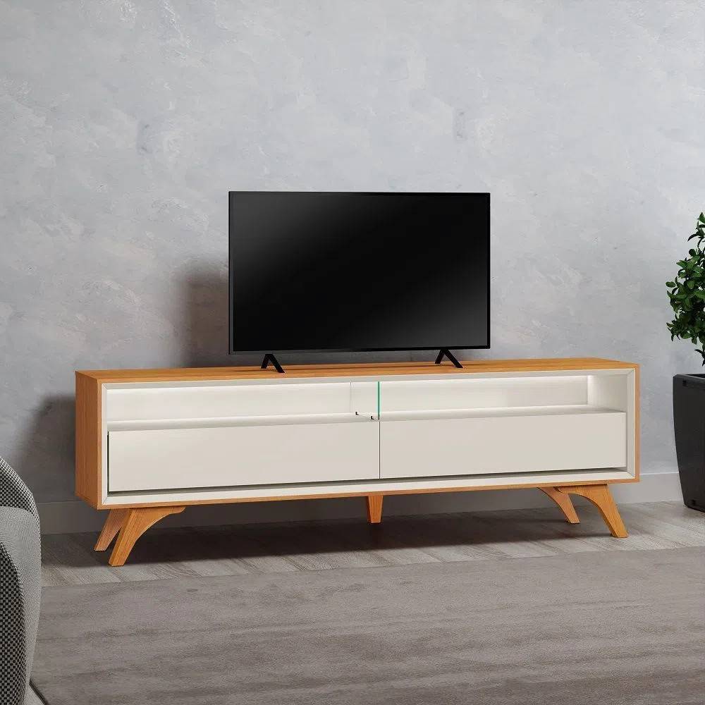 Rack Viena Para Tvs Até 75" c/ Led e 2 Gavetas - Naturalle/Off White 