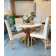 Mesa de Jantar Simpatia Candian tampo Redondo c/ Vidro c/ 4 Cadeiras Julia - Veludo Bege - Off White/ Cinamomo Mesa de Jantar Simpatia Candian tampo Redondo c/ Vidro c/ 4 Cadeiras Julia - Veludo Bege - Off White/ Cinamomo