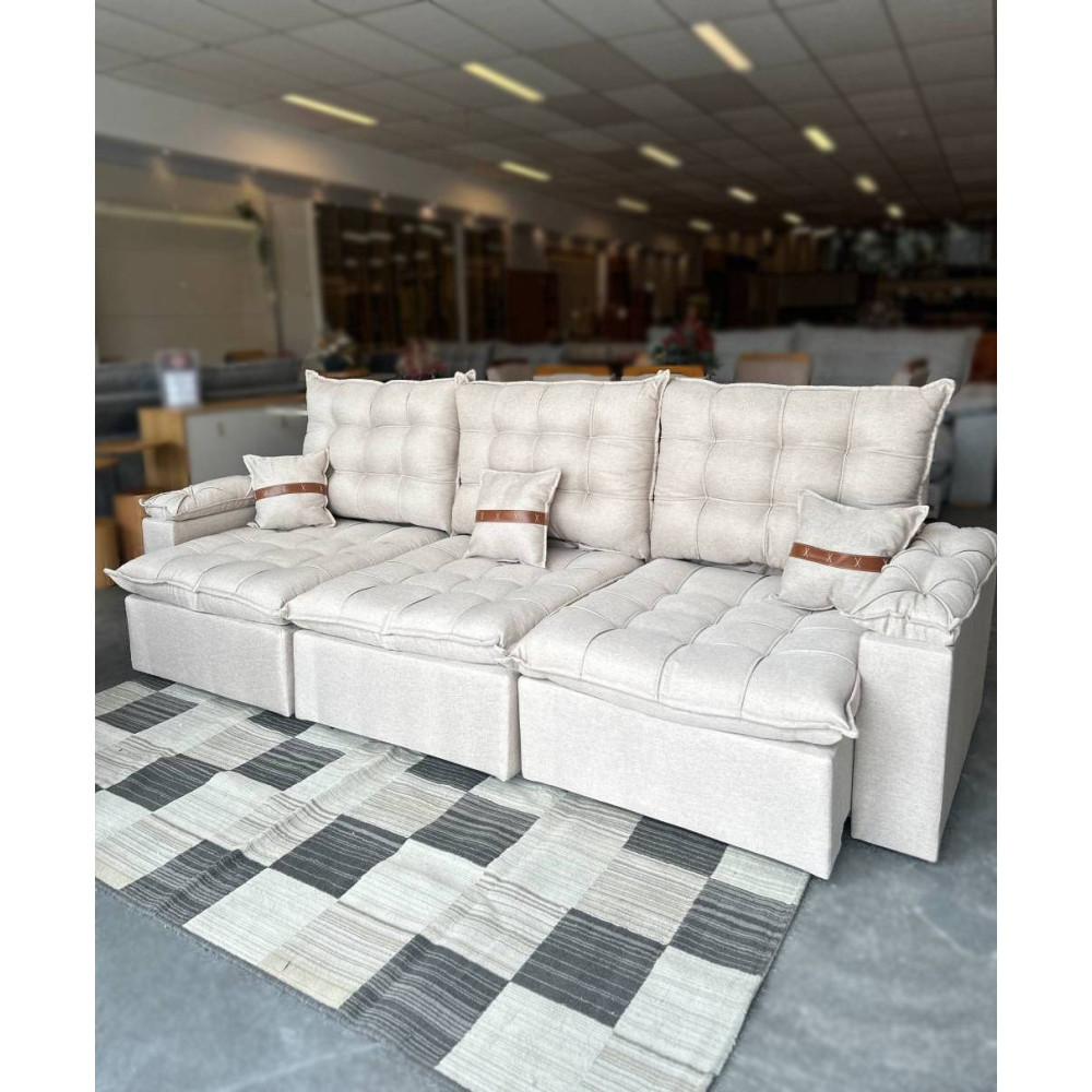 Sofá Retrátil e Reclinável Prada Confort 2,80m - Linho Bege