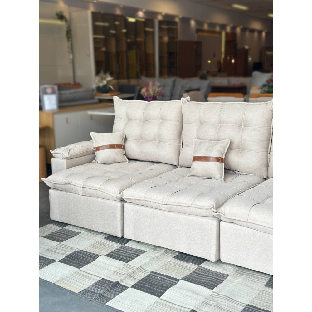 Sofá Retrátil e Reclinável Prada Confort 2,80m - Linho Bege