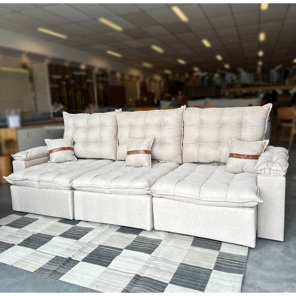 Sofá Retrátil e Reclinável Prada Confort 2,80m - Linho Bege