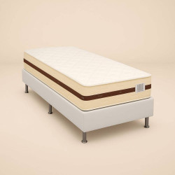 Colchão Royal Solteiro c/ Molas Ensacadas 32 X188X88 - Bege + Base Solteiro (88x188x23) Courino - Branco