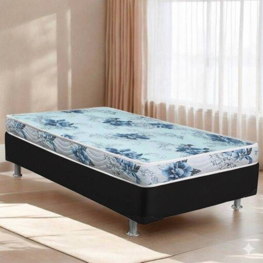 Colchão Solteiro Dream Soft Ortobom – 12x188x88cm + Base Solteiro (88x188x23) Courino - Preto 