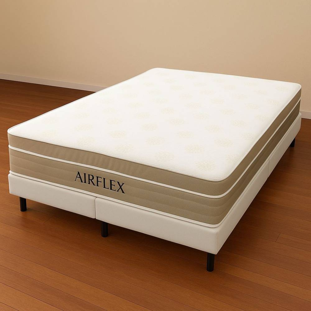 Colchão Airflex Queen com Molas Ensacadas 25x188x158cm + Base Box Queen Bipartido 79x198 Courino - Branco Colchão Airflex Queen com Molas Ensacadas 25x188x158cm + Base Box Queen Bipartido 79x198 Courino - Branco