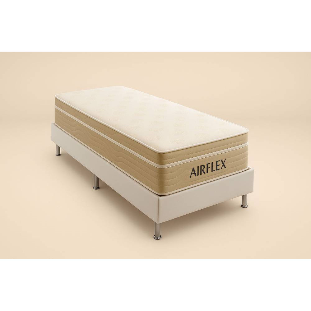 Colchão Airflex Solteiro com Molas Ensacadas 25x188x88cm + Base Solteiro (88x188x23) Courino - Branco
