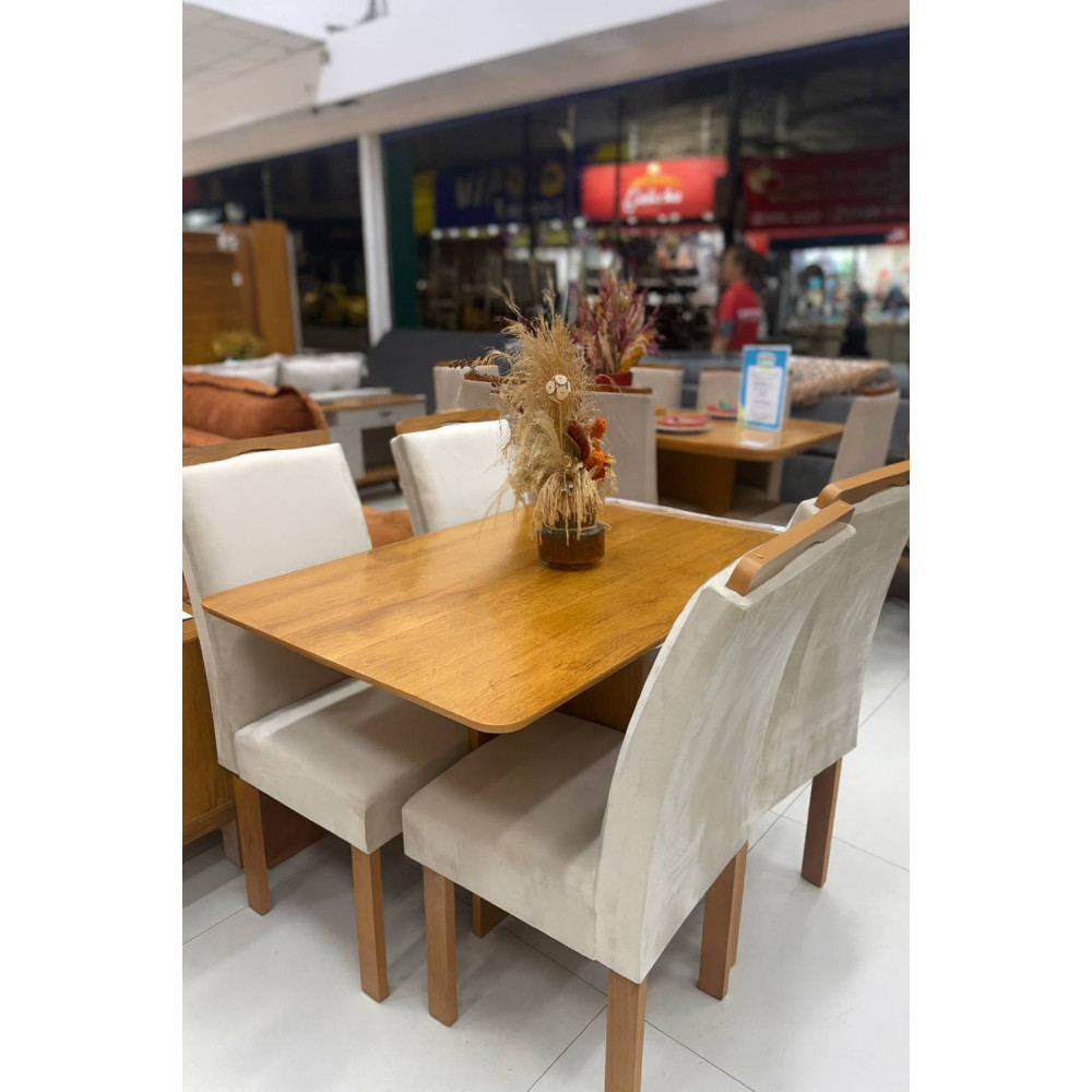 Mesa de Jantar Salinas 120x80 c/ 4 Cadeiras Londres Bege - Cinamomo 