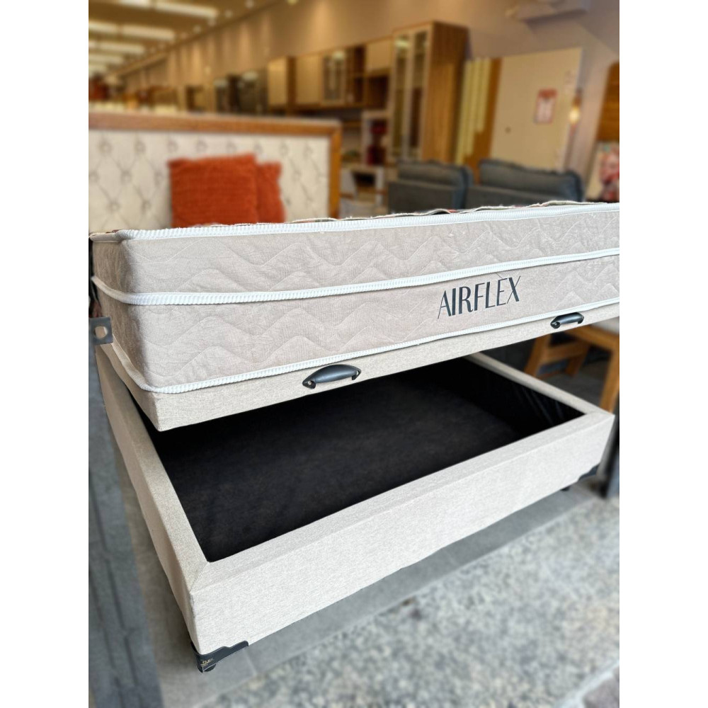 Colchão Airflex Casal com Molas Ensacadas 30x188x138cm + Base Baú Carioca Casal Linho- Bege