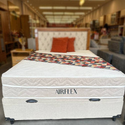 Colchão Airflex Casal com Molas Ensacadas 25x188x138cm + Base Baú Carioca Casal Linho- Bege