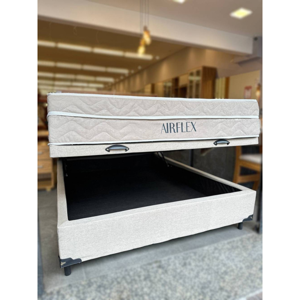 Colchão Airflex Casal com Molas Ensacadas 30x188x138cm + Base Baú Carioca Casal Linho- Bege