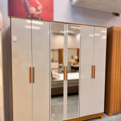 Guarda Roupa Nina Casal c/ Espelho 6 Portas 4 Gavetas - Nature/Off White
