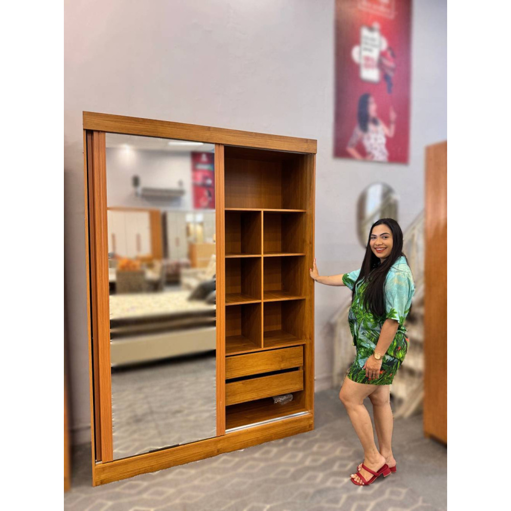 Guarda Roupa Solteiro Buzios c/ Espelho 2 Portas c/ 2 Gavetas - Nature/Off White 