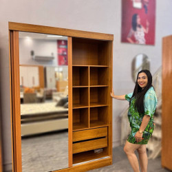 Guarda Roupa Solteiro Buzios c/ Espelho 2 Portas c/ 2 Gavetas - Nature/Off White 