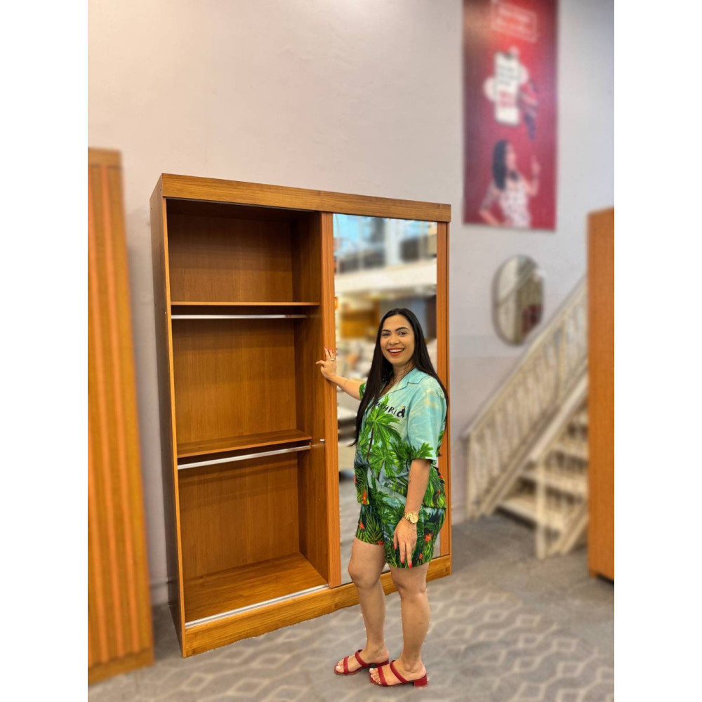 Guarda Roupa Solteiro Buzios c/ Espelho 2 Portas c/ 2 Gavetas - Nature/Off White 