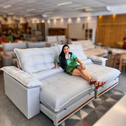 Sofá Istambul Retrátil Reclinável 2,90m - Linho Prata