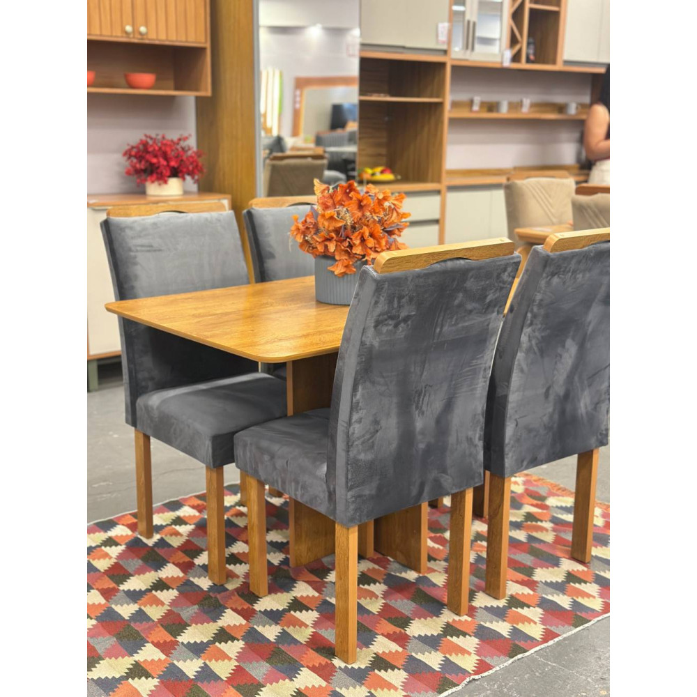 Mesa de Jantar Salinas 120x80 c/ 4 Cadeiras Londres Cinza - Cinamomo