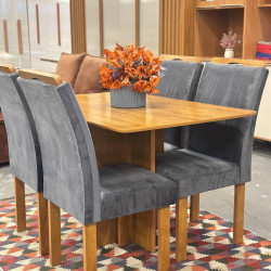 Mesa de Jantar Salinas 120x80 c/ 4 Cadeiras Londres Cinza - Cinamomo Mesa de Jantar Salinas 120x80 c/ 4 Cadeiras Londres Cinza - Cinamomo