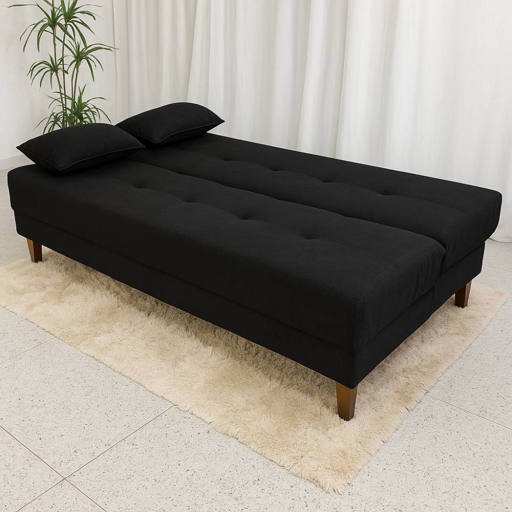 Sofá Cama 3 Lugares Arpoador - Innove Estofados - Veludo - Preto