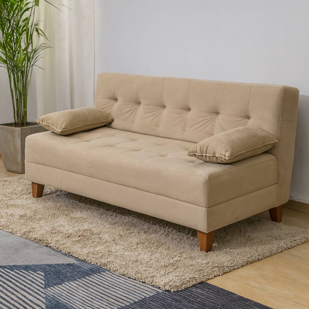 Sofá Cama 3 Lugares Arpoador - Innove Estofados - Veludo - Bege