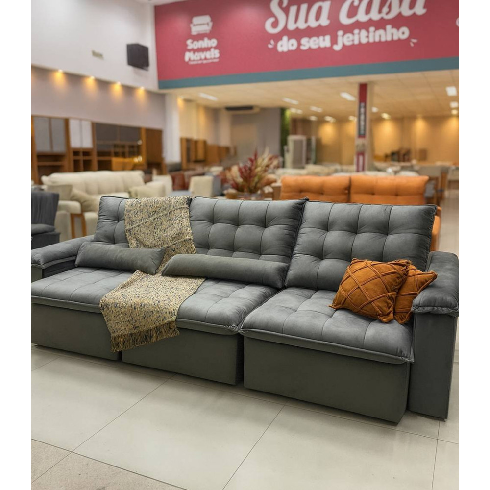 Sofá Niger Retrátil e Reclinável 3,10m - Cinza