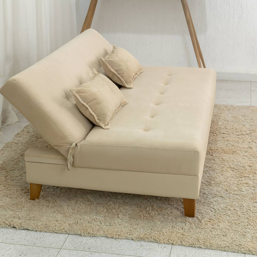 Sofá Cama 3 Lugares Arpoador - Innove Estofados - Veludo - Bege